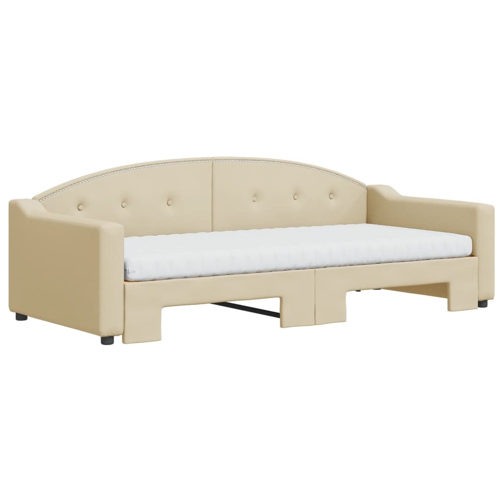 vidaXL Slaapbank met onderschuifbed en matrassen 90x200 cm stof crème afbeelding
