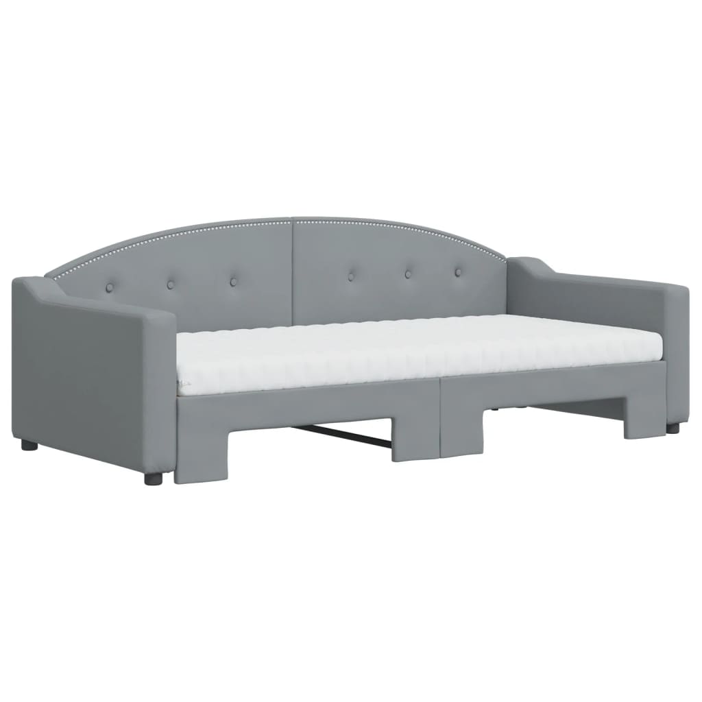 vidaXL Slaapbank onderschuifbed en matrassen 90x190 cm stof lichtgrijs afbeelding
