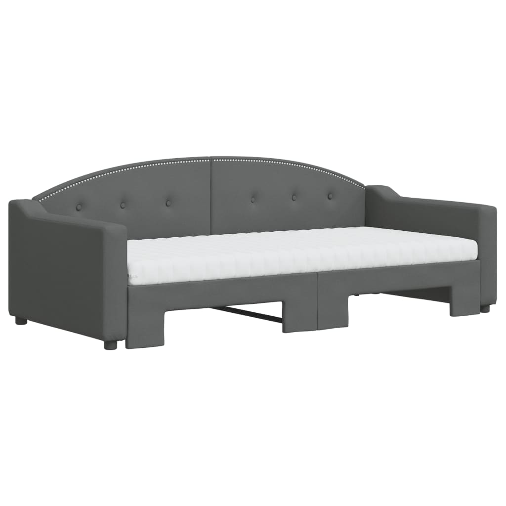 vidaXL Slaapbank onderschuifbed matrassen 90x190 cm stof donkergroen afbeelding