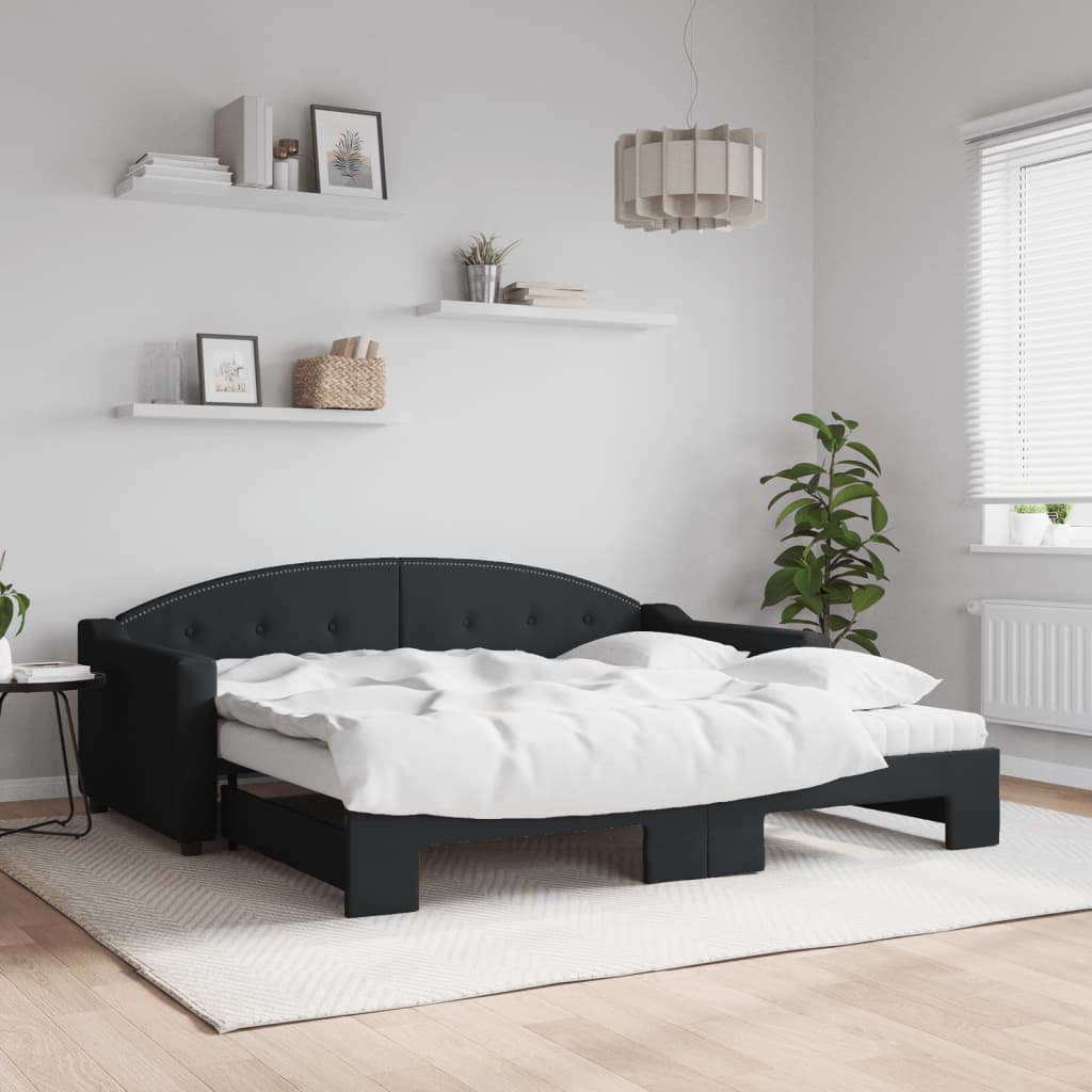 vidaXL daybed med udtræk og madras 90x190 cm stof sort