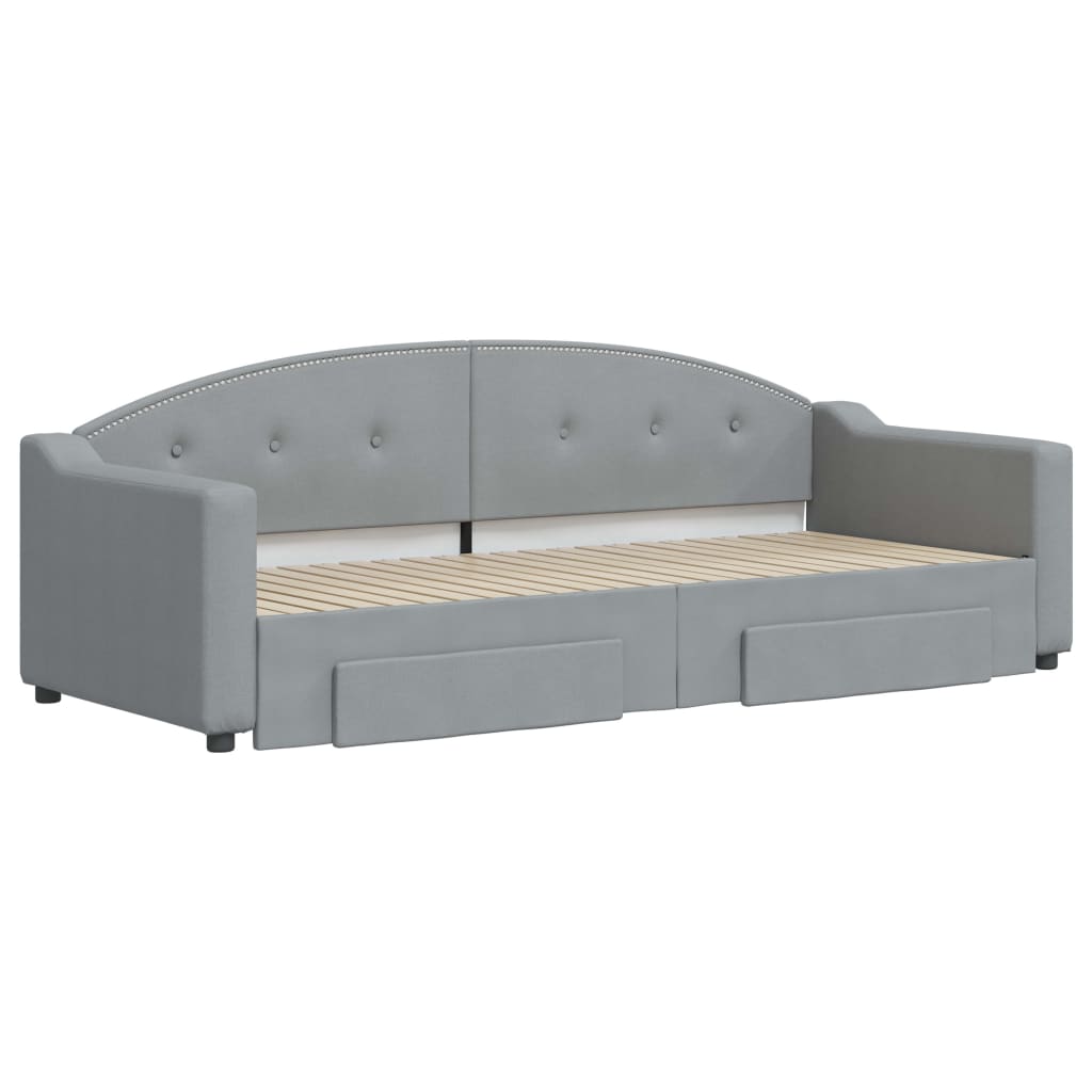 vidaXL Slaapbank met onderschuifbed en lades 80x200 cm stof lichtgrijs afbeelding
