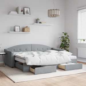 Válenda s přistýlkou a zásuvkami světle šedá 80 x 200 cm textil - obrázek 1