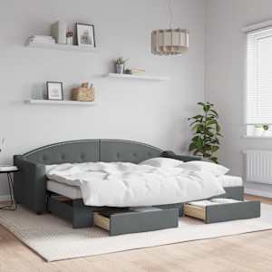 Válenda s přistýlkou a zásuvkami tmavě šedá 80 x 200 cm textil - obrázek 1