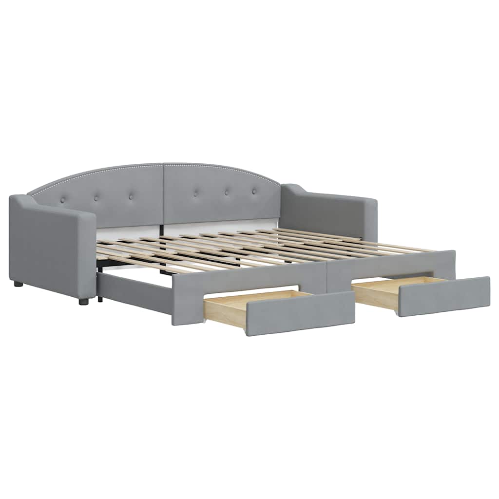 vidaXL Slaapbank met onderschuifbed en lades 90x200 cm stof lichtgrijs