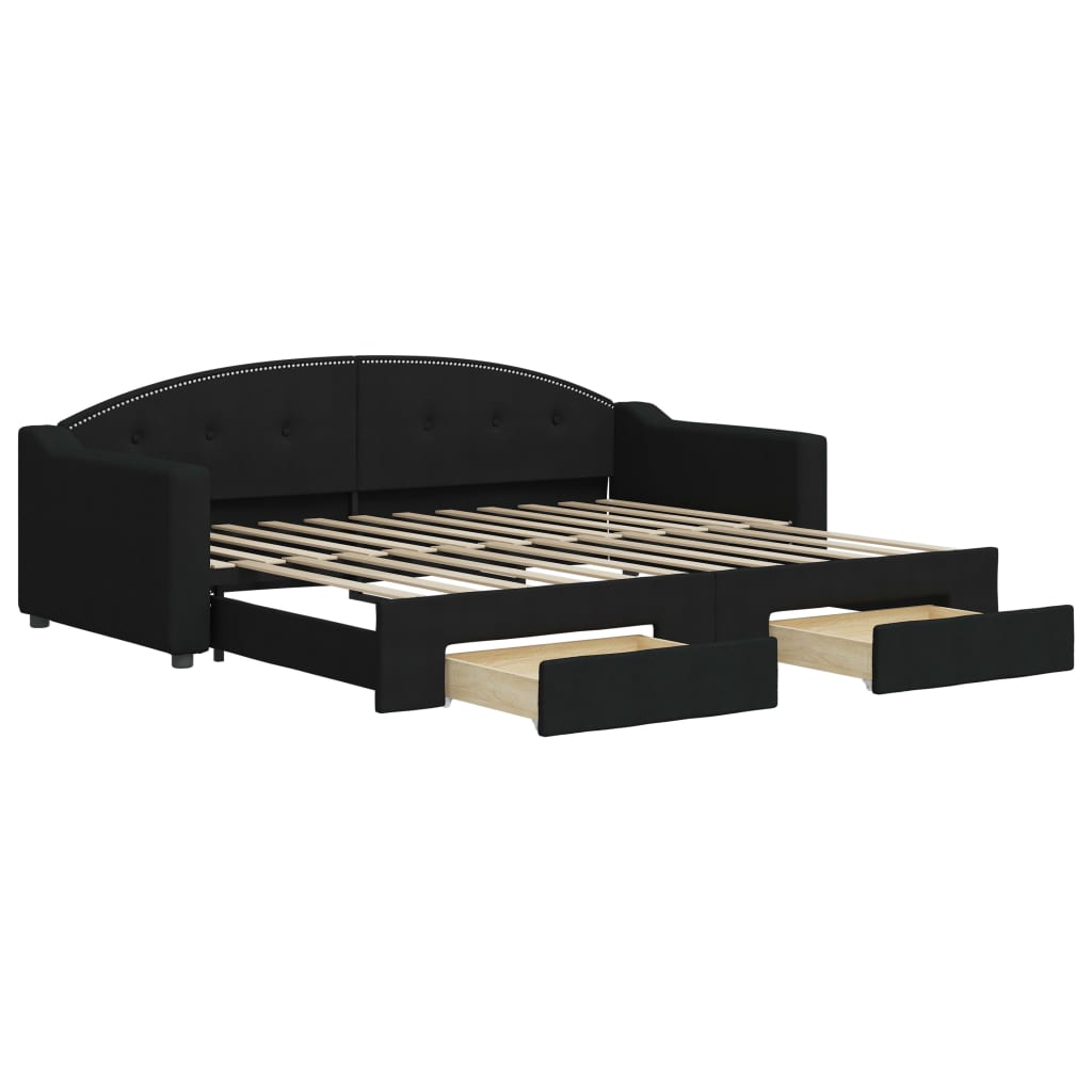 VidaXL Slaapbank Met Onderschuifbed En Lades 90x200 Cm Stof Zwart