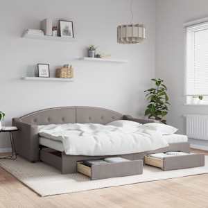 Válenda s přistýlkou a zásuvkami taupe 90 x 200 cm textil - obrázek 1