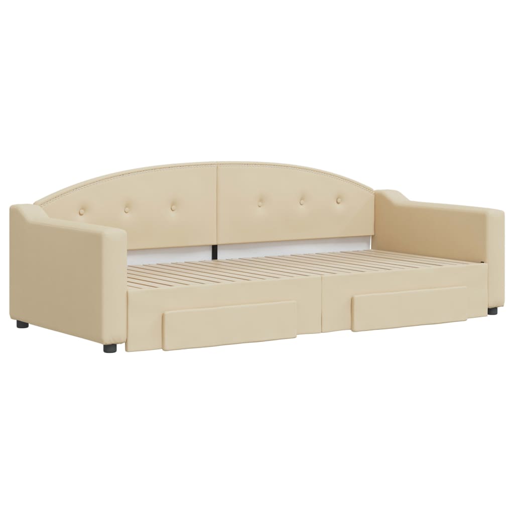 vidaXL Slaapbank met onderschuifbed en lades 90x200 cm stof crèmekleur afbeelding