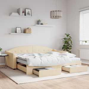 Válenda s přistýlkou a zásuvkami krémová 90 x 200 cm textil - obrázek 1