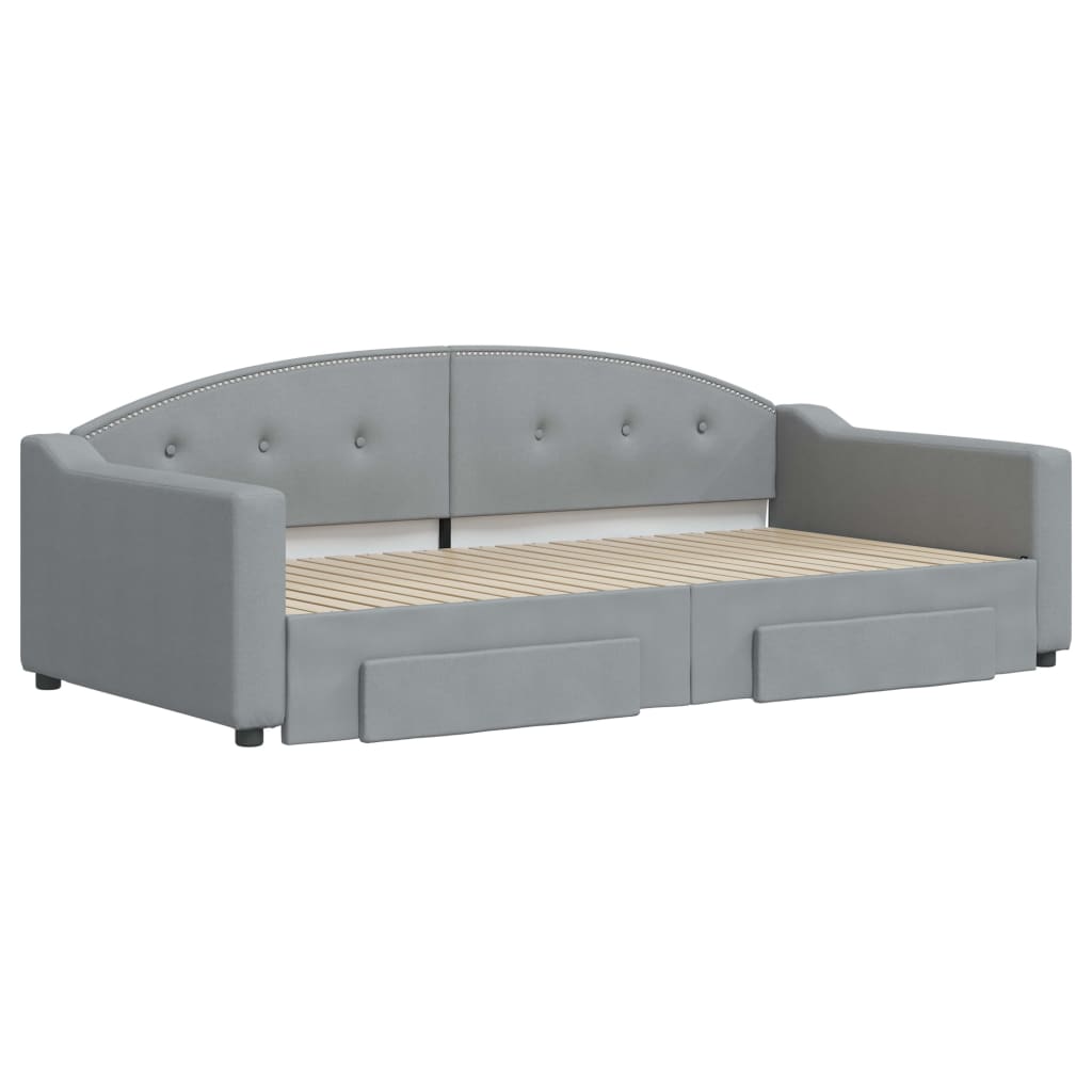 vidaXL Slaapbank onderschuifbed en lades 100x200 cm stof lichtgrijs afbeelding