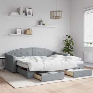 Válenda s přistýlkou a zásuvkami světle šedá 90 x 190 cm textil - obrázek 1