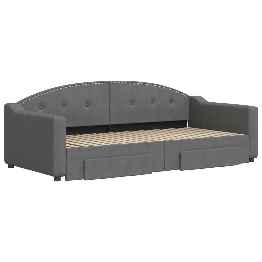 vidaXL Daybed with Trundle and Drawers Dark Grey 92x187 cm Single Size Fabric