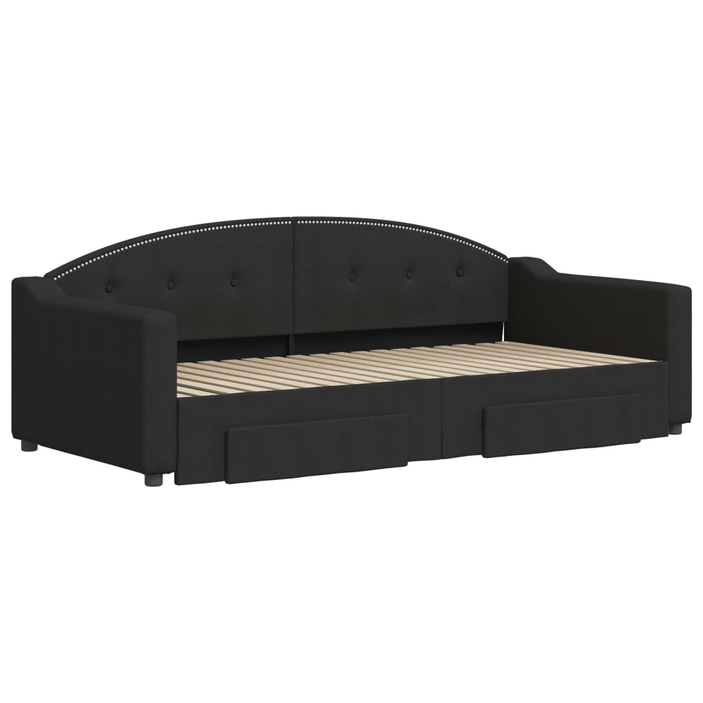 vidaXL Slaapbank met onderschuifbed en lades 90x190 cm stof zwart afbeelding