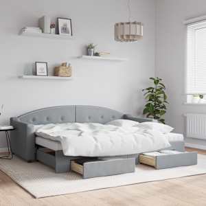 Válenda s přistýlkou a zásuvkami světle šedá 80 x 200 cm textil - obrázek 1