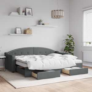 Válenda s přistýlkou a zásuvkami tmavě šedá 80 x 200 cm textil - obrázek 1