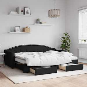 Válenda s přistýlkou a zásuvkami černá 80 x 200 cm textil - obrázek 1