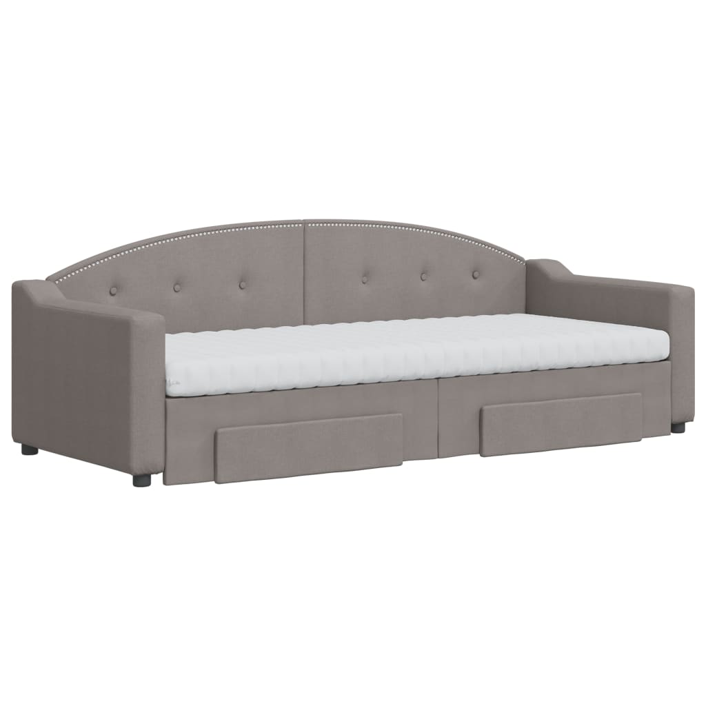 vidaXL Slaapbank met onderschuifbed en lades 80x200 cm stof taupe afbeelding