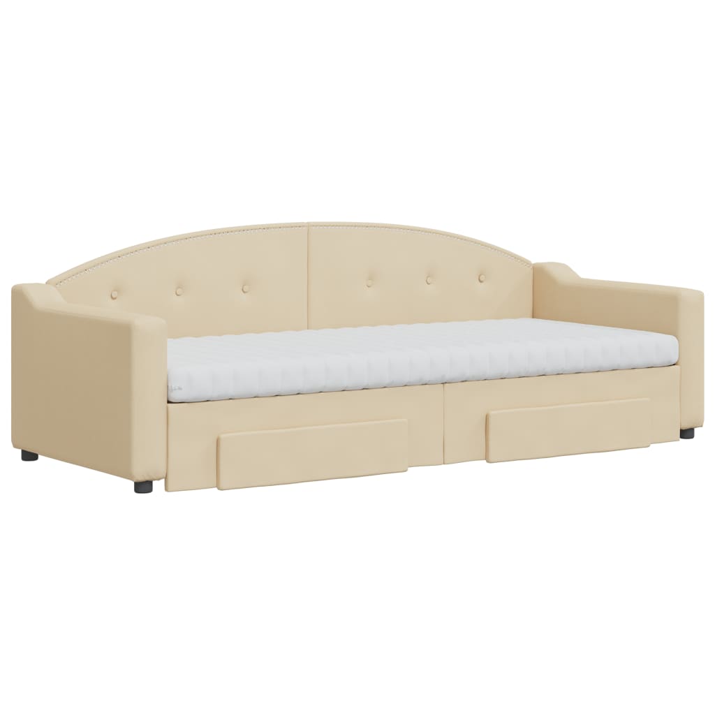 vidaXL Slaapbank met onderschuifbed en lades 80x200 cm stof crèmekleur afbeelding