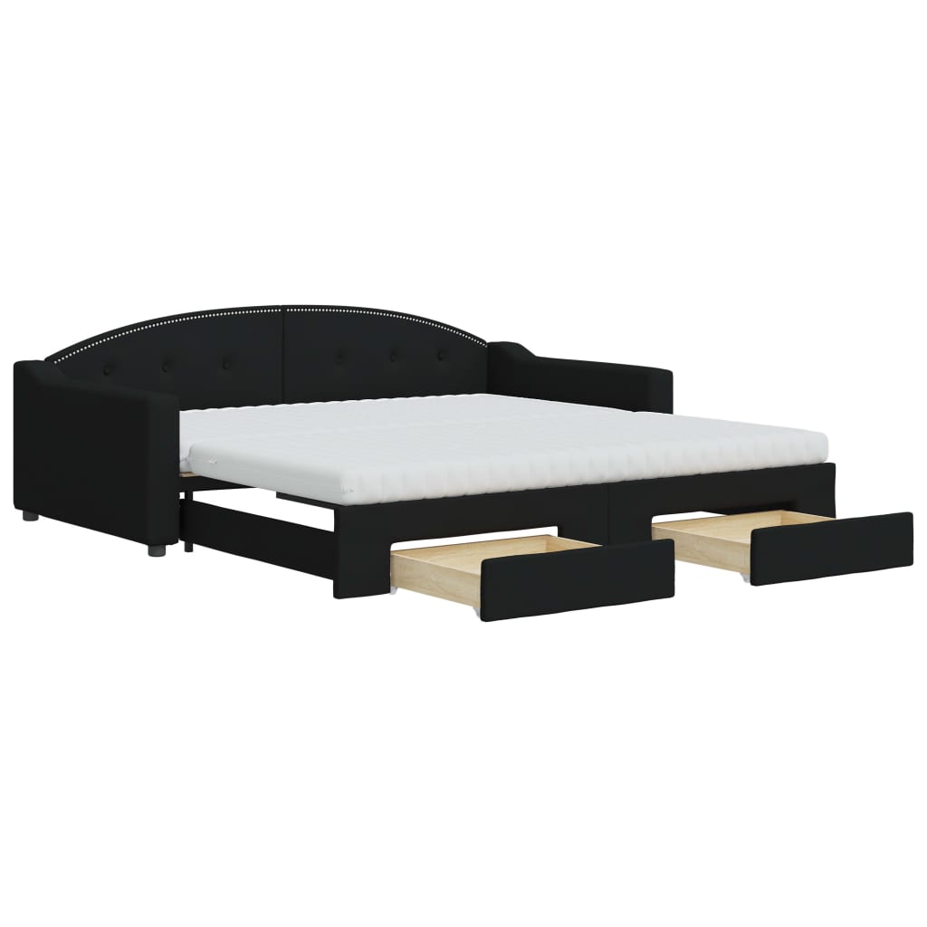 vidaXL Slaapbank met onderschuifbed en lades 100x200 cm stof zwart, foto 3