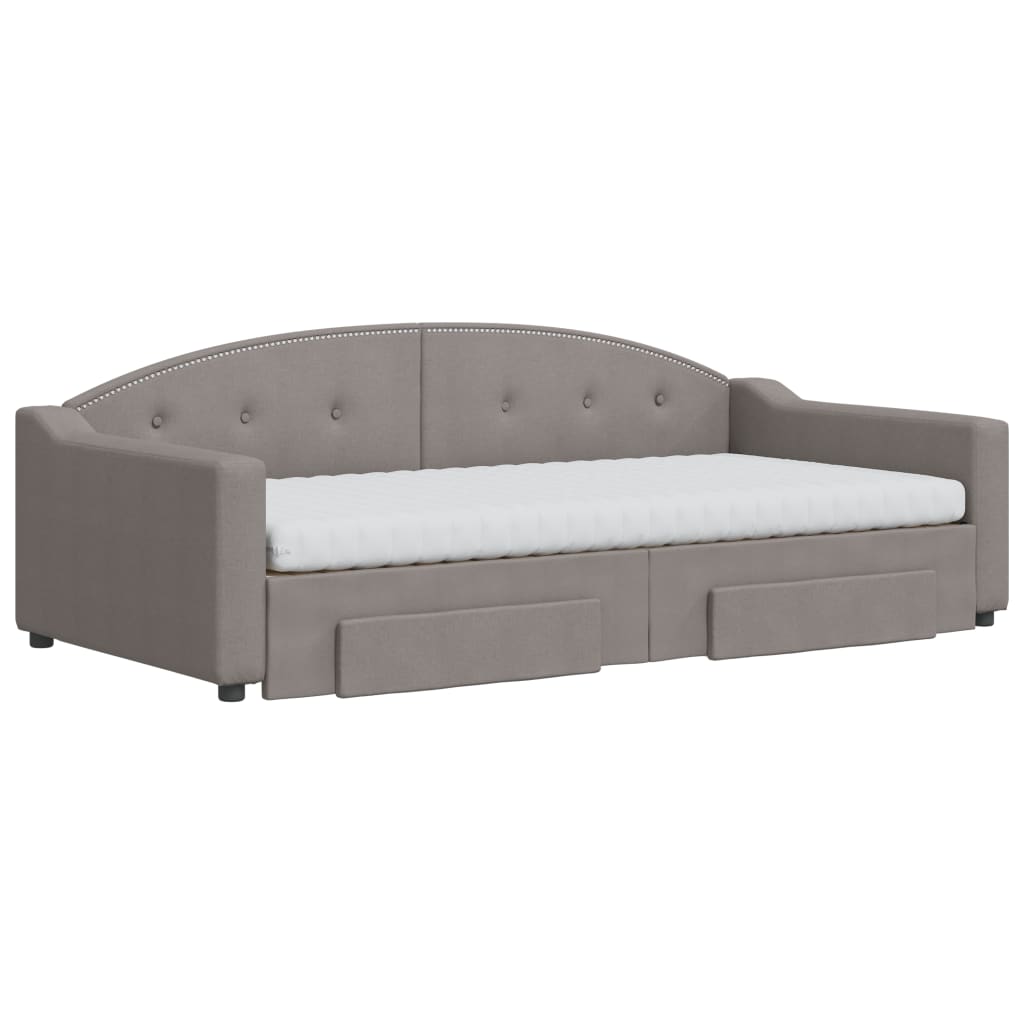 vidaXL Slaapbank met onderschuifbed en lades 100x200 cm stof taupe, foto 2