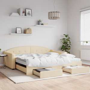 Válenda s přistýlkou a zásuvkami krémová 100 x 200 cm textil - obrázek 1
