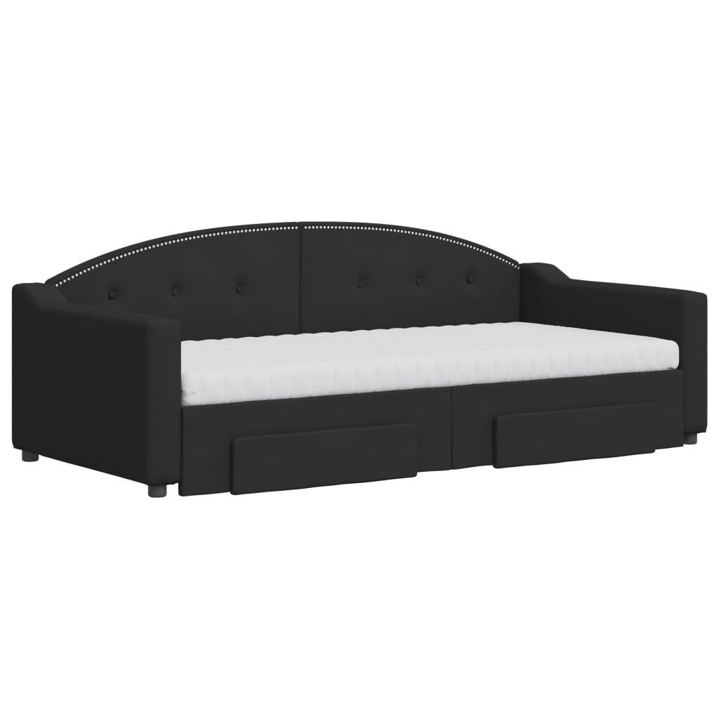 vidaXL Slaapbank met onderschuifbed en lades 90x190 cm stof zwart afbeelding
