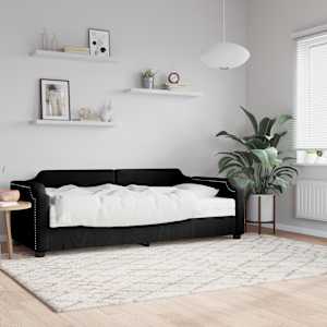 Dnevna postelja z vzmetnico črna 90x200 cm blago