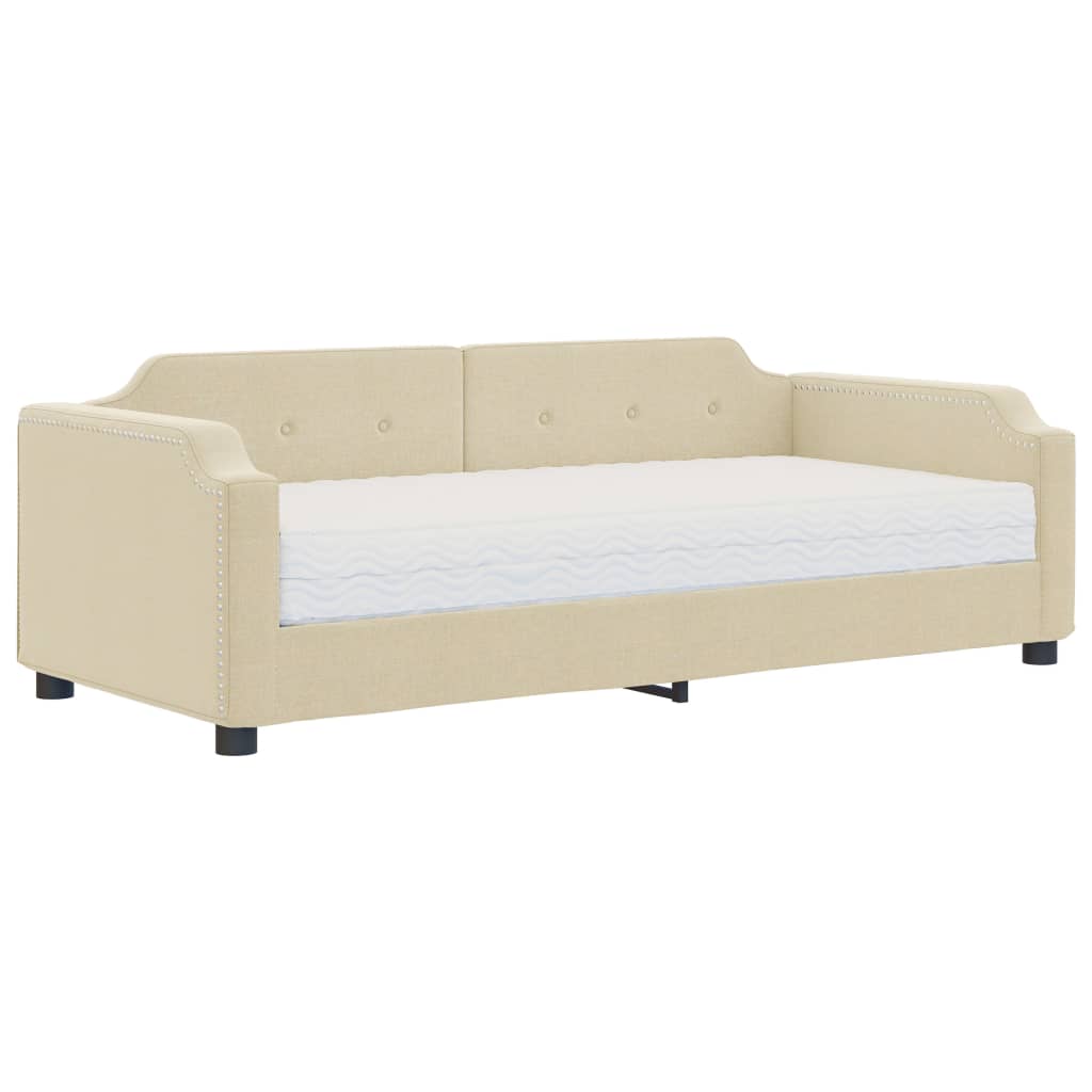 vidaXL Pat de zi cu saltea, crem, 100x200 cm, textil