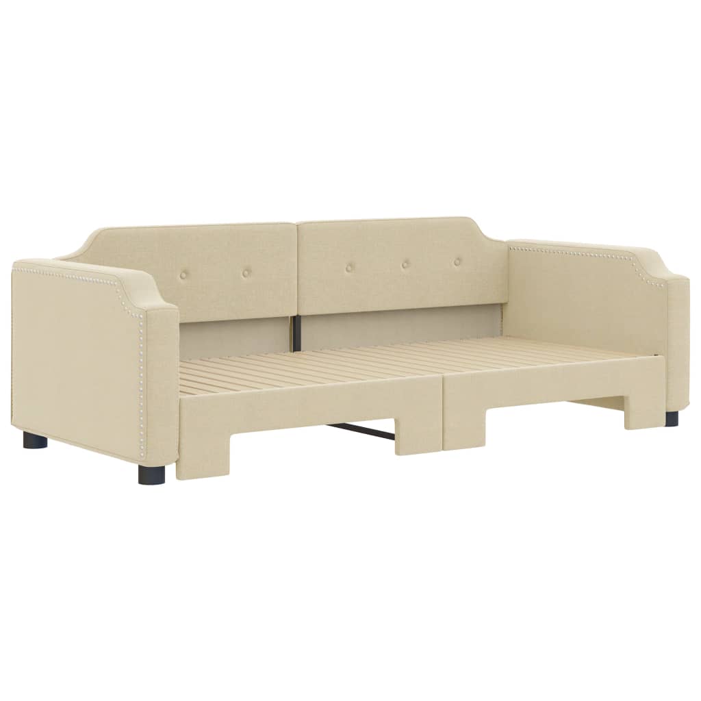 vidaXL Slaapbank met onderschuifbed 100x200 cm stof crèmekleurig afbeelding