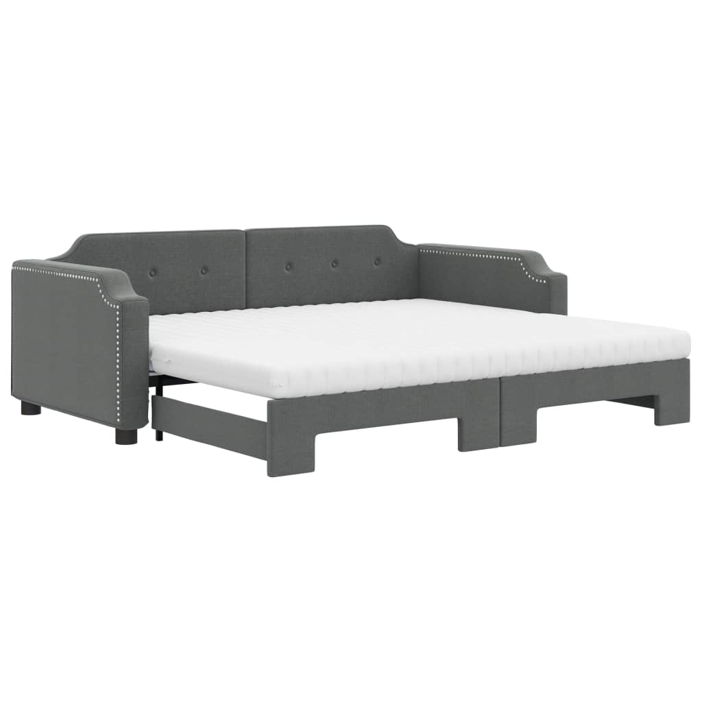 vidaXL Slaapbank onderschuifbed matrassen 80x200 cm stof donkergrijs grijs, foto 3