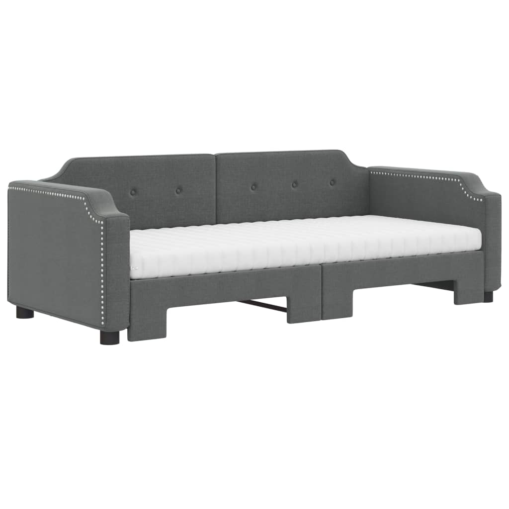 vidaXL Slaapbank onderschuifbed matrassen 80x200 cm stof donkergrijs grijs, foto 2
