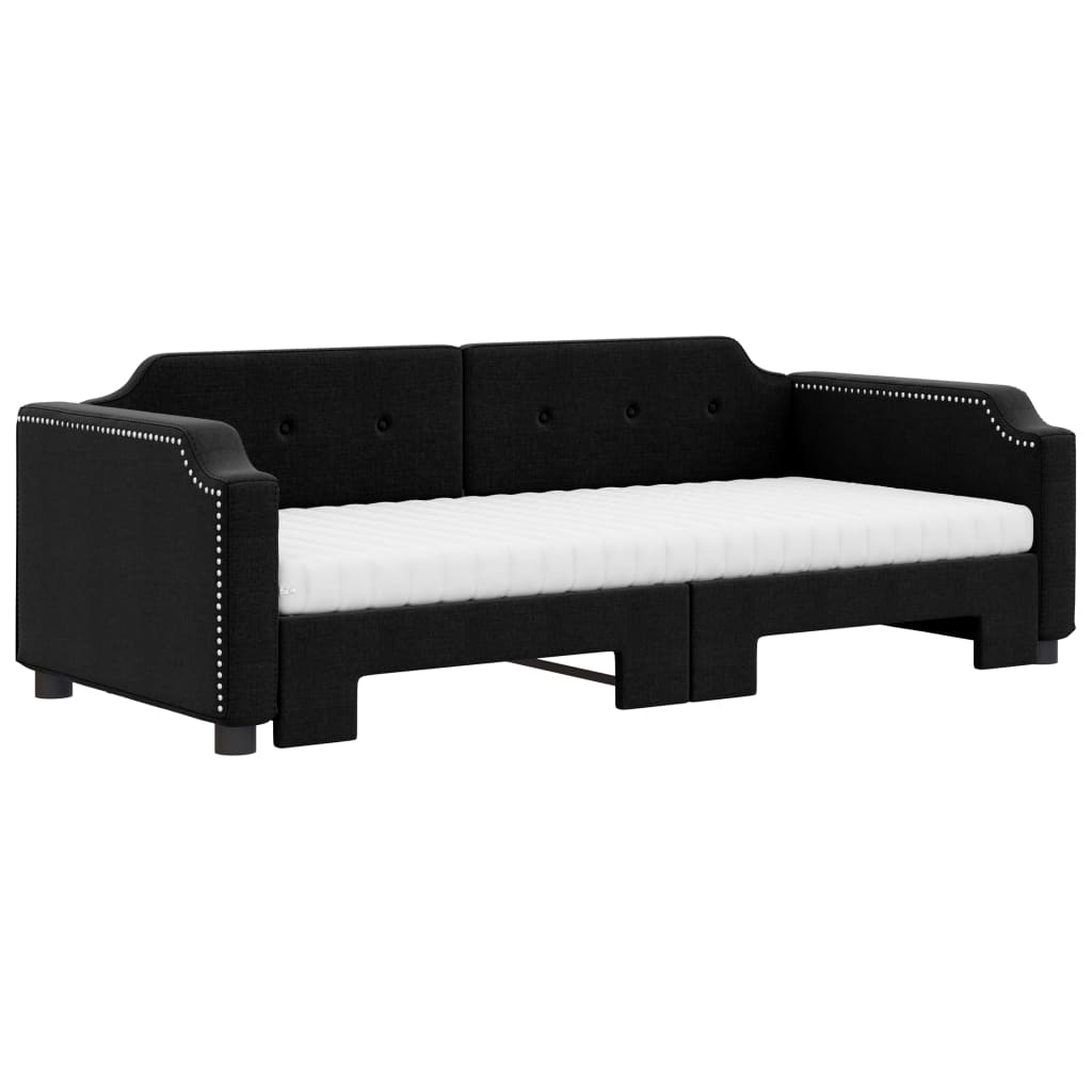 vidaXL Slaapbank met onderschuifbed en matrassen 80x200 cm stof zwart afbeelding