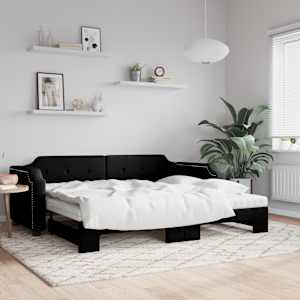 Válenda s přistýlkou a matracemi černá 80 x 200 cm textil - obrázek 1