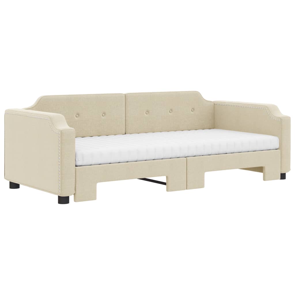 vidaXL Slaapbank met onderschuifbed en matrassen 80x200 cm stof crème afbeelding
