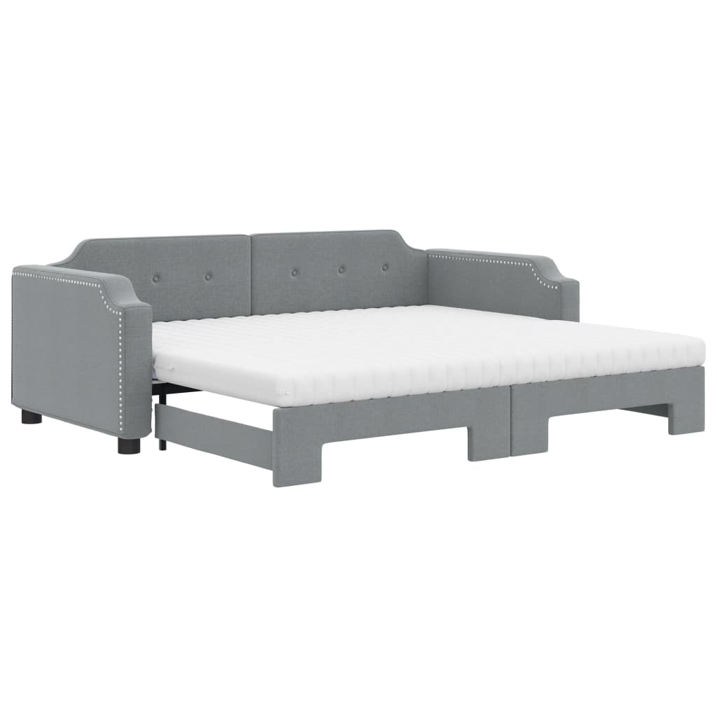 vidaXL Slaapbank onderschuifbed en matrassen 90x200 cm stof lichtgrijs grijs, foto 3