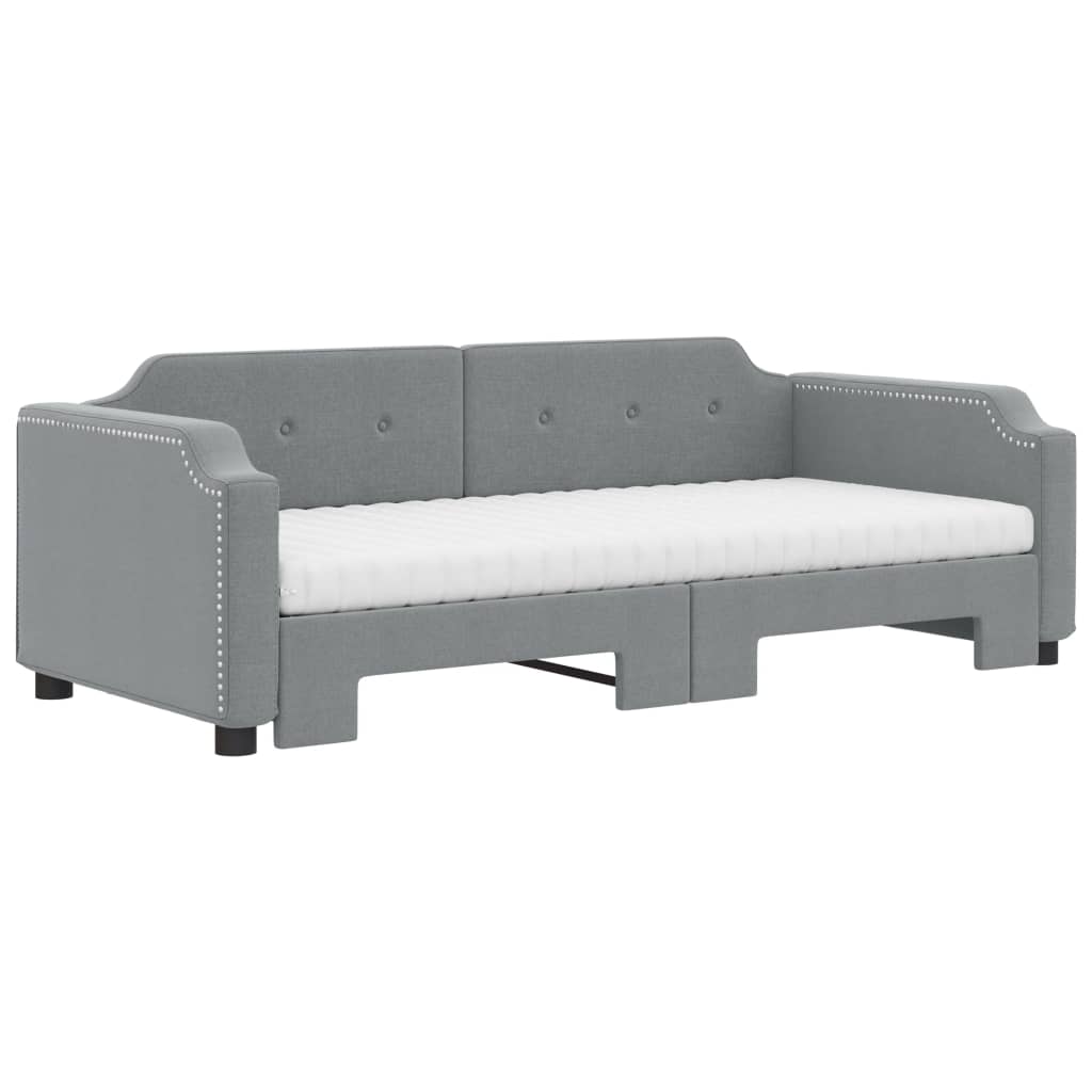 vidaXL Slaapbank onderschuifbed en matrassen 90x200 cm stof lichtgrijs afbeelding