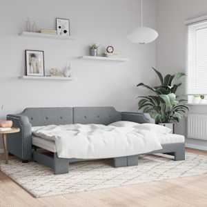 Izvlečna dnevna postelja z vzmetnicami sv. siva 90x200 cm blago