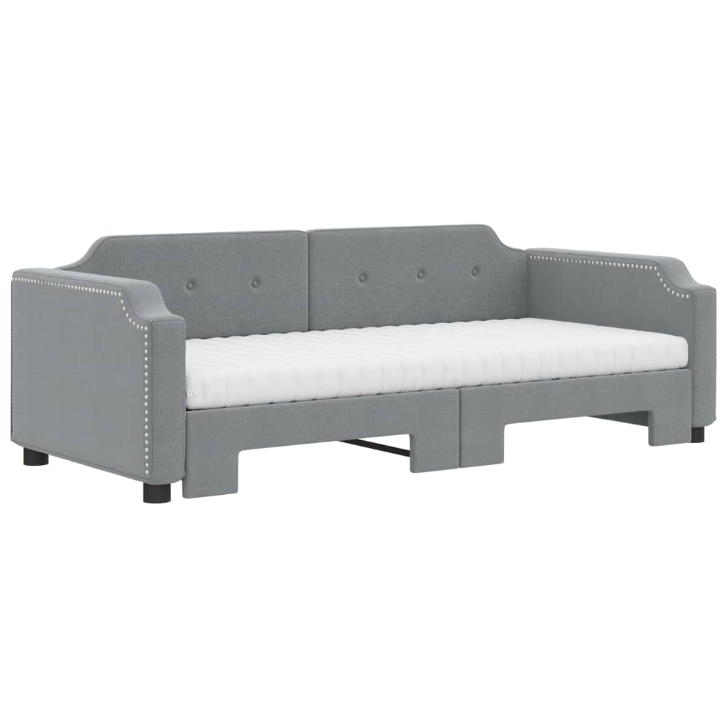 vidaXL Sofa rozsuwana z materacami, jasnoszara, 100x200 cm, tkanina