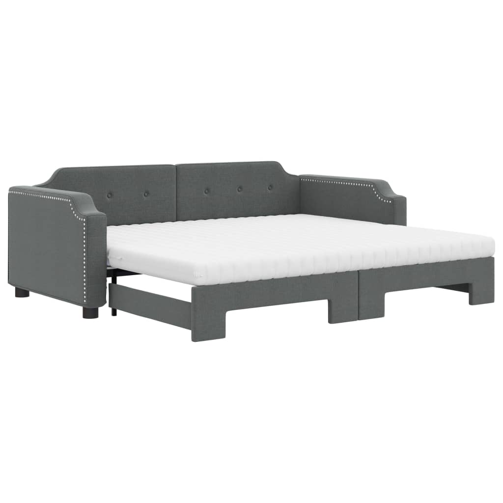 vidaXL Slaapbank onderschuifbed matrassen 100x200 cm stof donkergroen grijs, foto 3
