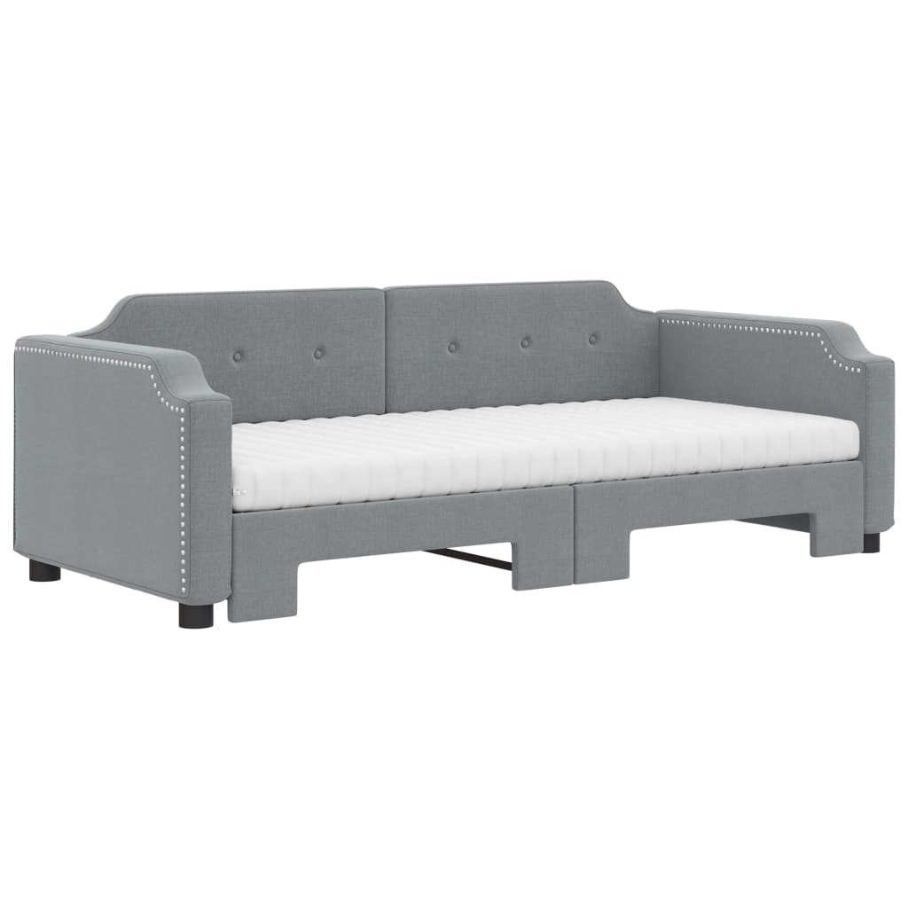 vidaXL Slaapbank onderschuifbed en matrassen 90x190 cm stof lichtgrijs afbeelding