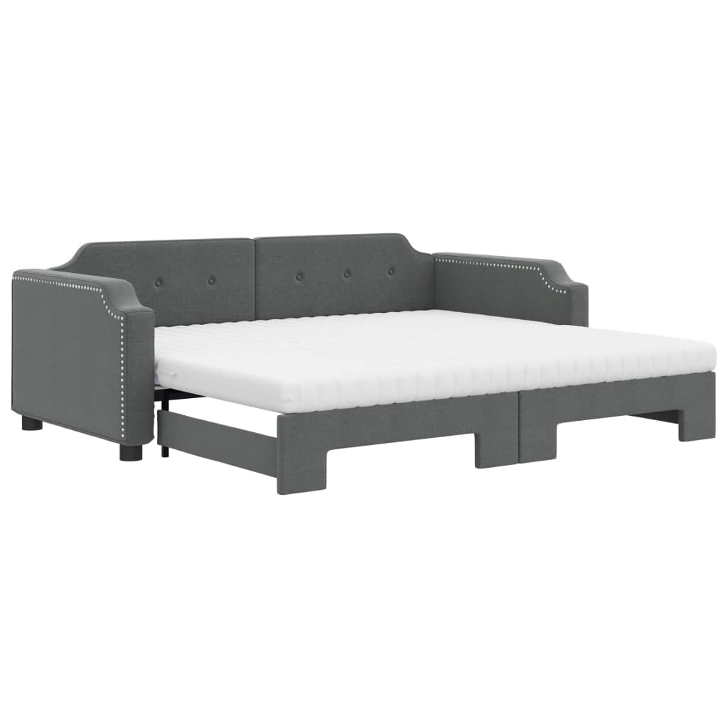 vidaXL Slaapbank onderschuifbed matrassen 90x190 cm stof donkergroen grijs, foto 3