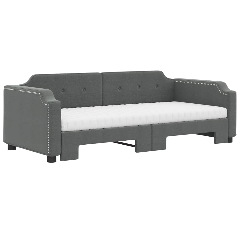 vidaXL Slaapbank onderschuifbed matrassen 90x190 cm stof donkergroen grijs, foto 2