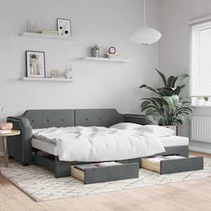 Válenda s přistýlkou a zásuvkami tmavě šedá 80 x 200 cm textil - obrázek 1