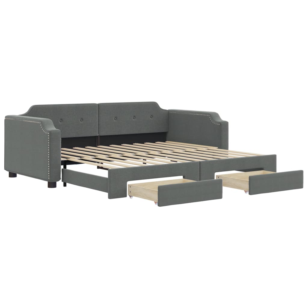 vidaXL Slaapbank onderschuifbed en lades 90x200 cm stof donkergrijs grijs, foto 3