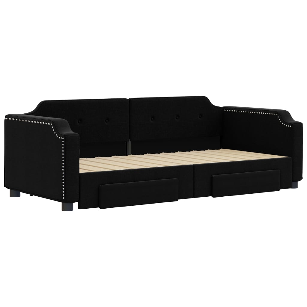 vidaXL Slaapbank met onderschuifbed en lades 100x200 cm stof zwart afbeelding