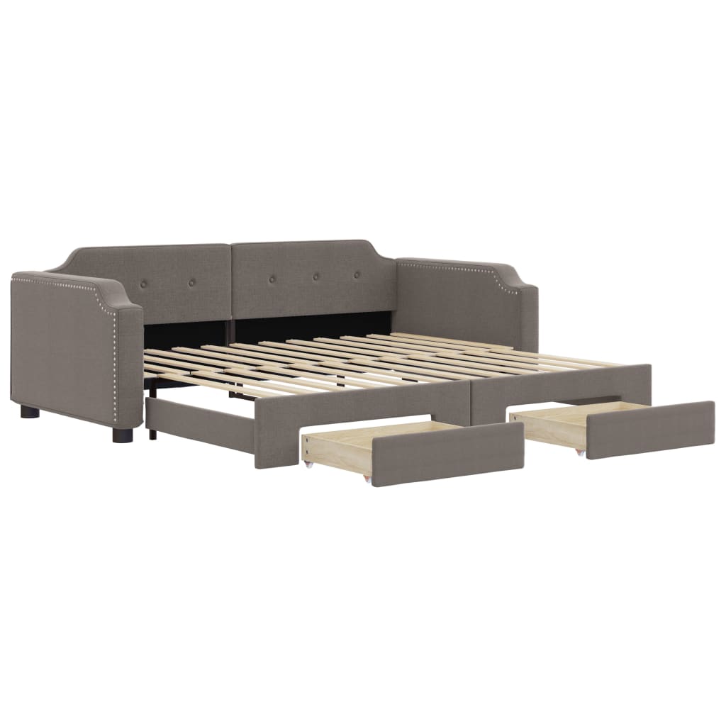 vidaXL Slaapbank met onderschuifbed en lades 100x200 cm stof taupe