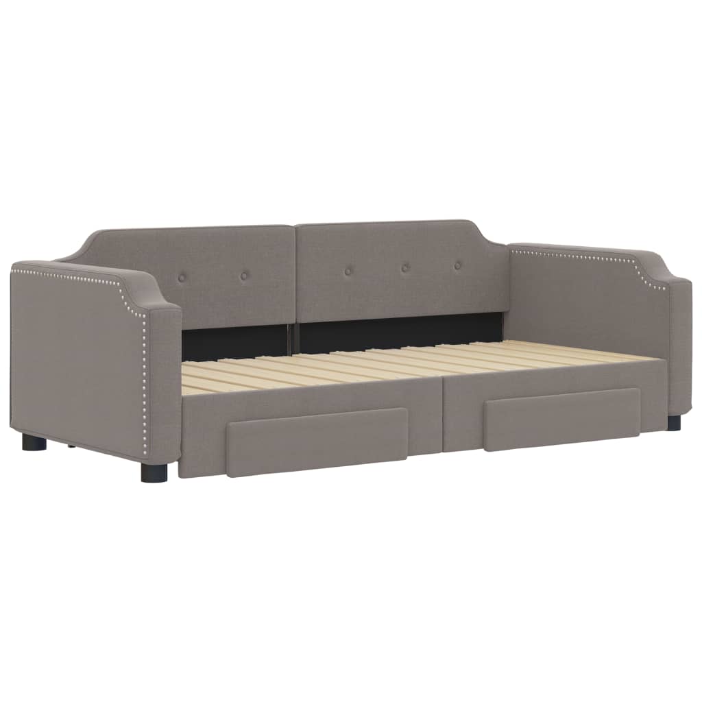 vidaXL Slaapbank met onderschuifbed en lades 100x200 cm stof taupe afbeelding