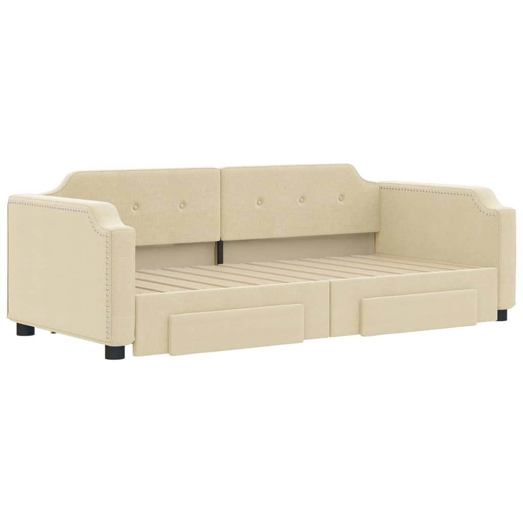 vidaXL Slaapbank met onderschuifbed en lades 100x200 cm stof crème afbeelding