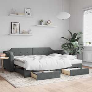 Válenda s přistýlkou a zásuvkami tmavě šedá 90 x 190 cm textil - obrázek 1