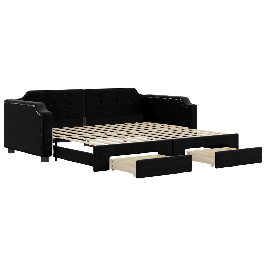 vidaXL Slaapbank met onderschuifbed en lades 90x190 cm stof zwart
