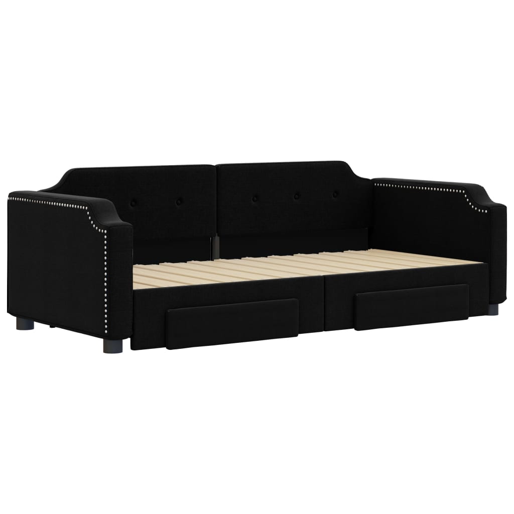 vidaXL Slaapbank met onderschuifbed en lades 90x190 cm stof zwart afbeelding